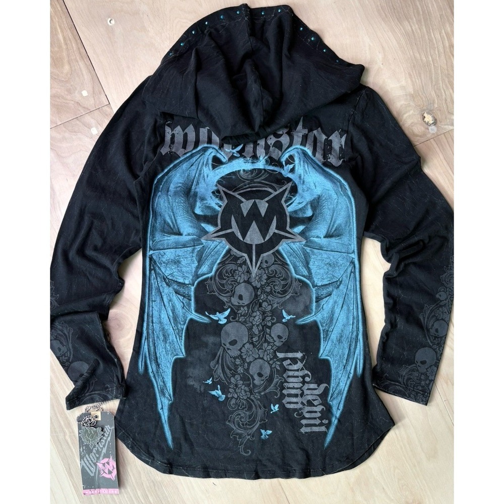 Wornstar Sirens Angel Graphic Hoodie NWT Womens S Black Gothic Streetwear Grunge - Picture 9 of 10